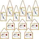 Kigley 12 Double Glass Frame for Pressed Flowers Floating Hanging Photo Frame 3.5 x 2.5 in Brass Clear Pressed Flower Decor with Chain for Display Gallery Artwork, Horizontal Vertical (Gold)