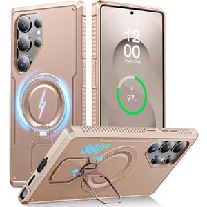 CENMASO Magnetic Case for Samsung Galaxy S25 Ultra with 360 Spin Stand, Compatible with Magsafe, Military Grade Protection, Shockproof Case for Galaxy S25 Ultra with Kickstand & Ring Stand, Gold