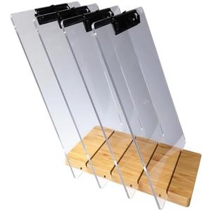 Clipboard with Stand,Clear Acrylic Freestanding Clipboards Bulk with Pen Holder,Document Typing Paper Stand,Menu Display Board,Receipt Holder (4-Pack 8.5"×11")