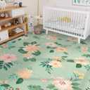 YIHOUSE Floral Print Green Washable Area Rug 8'x10'- Large Colorful Ultra-Thin Non-Slip Area Rug for Living Room, Bedroom, Nursery Room, Classroom, Playroom,Home Office (Green, 8x10ft)