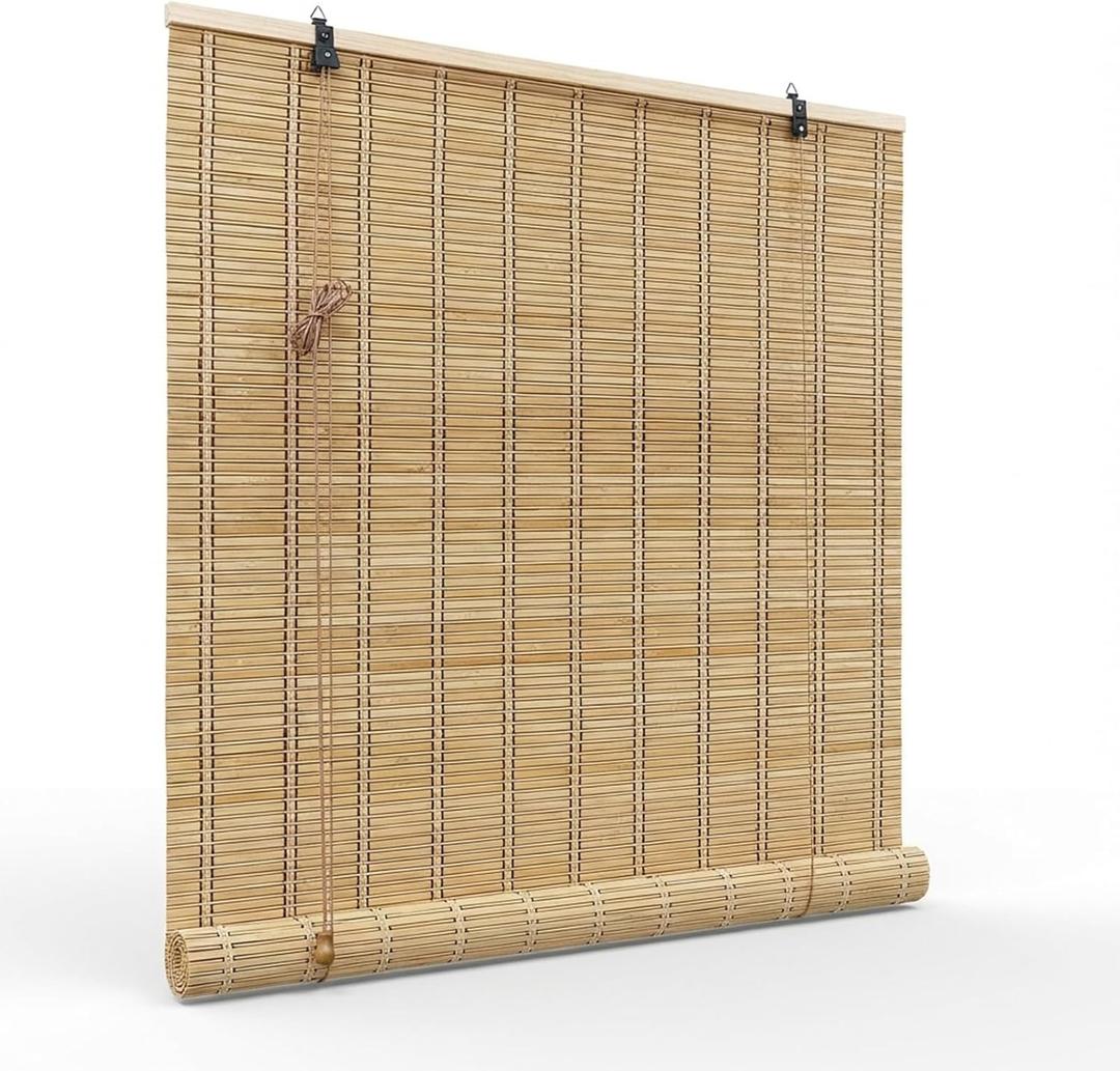 Bamboo Blinds for Interior Windows, Custom Roll Up Shades, 38"W x 64"H