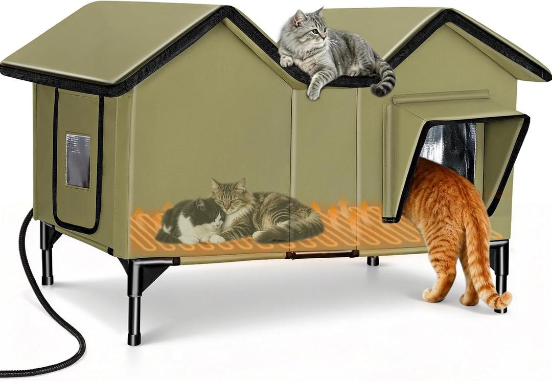 Outdoor Heated Cat House for Outside, Heated Outdoor Cat House Weatherproof