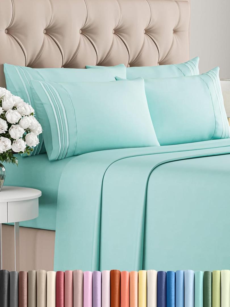 Queen 6 Piece Sheet Set - Comfy, Breathable & Cooling - Hotel Luxury Bedding for Women, Men, Kids, Teens & Children - 1 Flat & 1 Fitted Sheet & 4 Pillowcases w/ Deep Pockets - Wrinkle Free - Spa Blue
