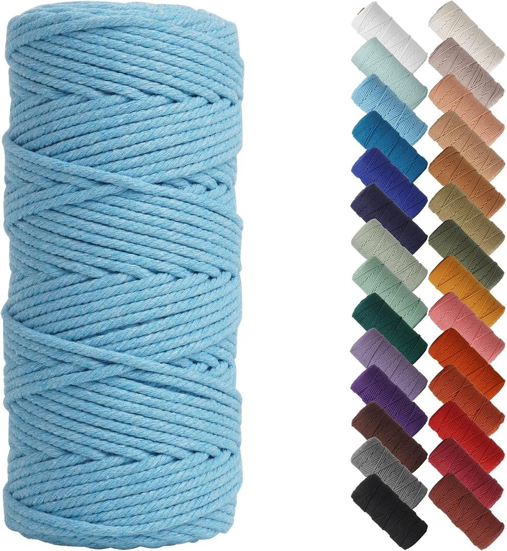 NOANTA Sky Blue Macrame Cord 3mm x 109yards, Colored Macrame Rope, Cotton Rope Macrame Yarn, Colorful Cotton Craft Cord for Wall Hanging, Plant Hangers, Crafts, Knitting
