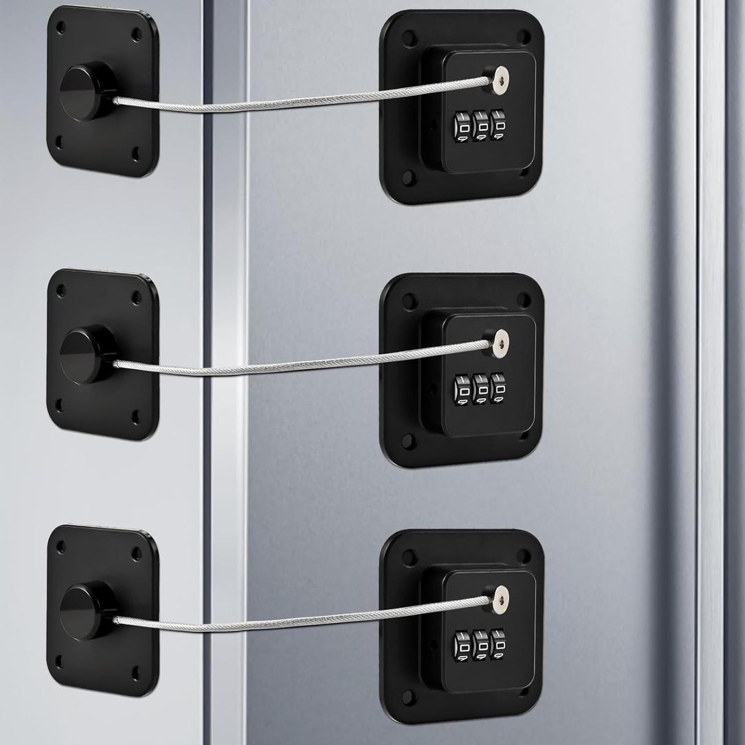 3 Pack Fridge Lock for Kids, Traceless Refrigerator Lock for Adults, Child Proof Cabinet Locks Baby Proofing, Drawer Freezer Locks for Fridge Refrigerator (Black)