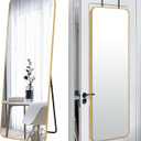 SCWF-GZ 57x20 Door Hanging Full Length Mirror, Floor Stand (Height 5.7ft just Body in1.3ft) Wall Mounted Metal Frame Rectangle Dressing Mirrors for Bedroom Room 57 inch Gold