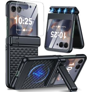 Magnetic for Motorola Razr Ultra 2025 Case [Fit for Magsafe] [Hinge ProtectionKickstand] [Built-in Screen Protector] [15FT Drop Protection] Shockproof Slim Phone Case for Moto Razr Ultra 2025(Black)