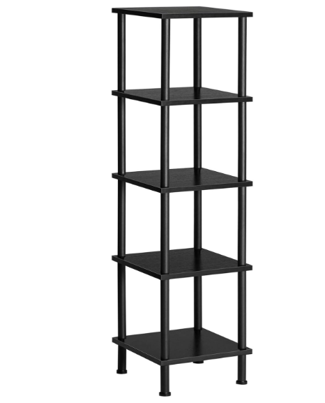 HOOBRO 5-Tier Corner Shelf Stand, Corner Square Rack Display Shelf, Tall Storage Rack Plant Stand, Corner Bookcase for Small Spaces, Living Room, Home Office, Kitchen, Black BK50CJ01