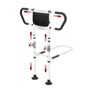 citythere Bed Rails for Elderly Adults Seniors Adjustable Height Foldable Safety Rail with 400 Lbs Capacity Non-Slip Handle, Night Light, Fall Prevention Grab Bar for King Queen Full Twin Beds White