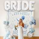 Last Toast on the Coast Bachelorette Decorations Blue bridal shower sand Balloon Garland Kit with Backdrop Huge 40 inch BRIDE letter Diamond Ring balloons for Hen Party Wedding Engagement supplies