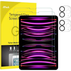 JETech Screen Protector for iPad Pro 11-Inch, 2022/2021/2020 (4th/3rd/2nd Generation) with Camera Lens Protector, Tempered Glass Film HD Anti-Scratch, Support Pencil & Face ID, 2-Pack Each