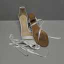 Ankis White Heels Wedding Shoes for Bride Women Chunky Heels Pearl Bow Heeled Sandals 2.75 Inch 8.5