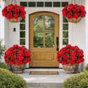 Artificial Flowers for Outdoors 6 Bundles of UV-Resistant Artificial Geraniums, Realistic Silk Flowers for Front Porch, Patio, Garden, Window Boxes & Hanging Baskets (Red, 6)