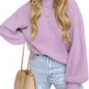 ZESICA Women's Casual Turtleneck Long Lantern Sleeve Fall 2026 Oversized Ribbed Knit Pullover Sweater Jumper Top (X-Large, Purple)
