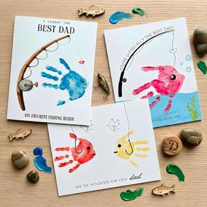 2 x Father's Day Fishing Gift from Kids, Set of 3 DIY Handprint Fish Keepsakes, Best Dad Ever Hands Down Personalized Artwork, Creative Family Activity, Unique Present for Father, Grandpa