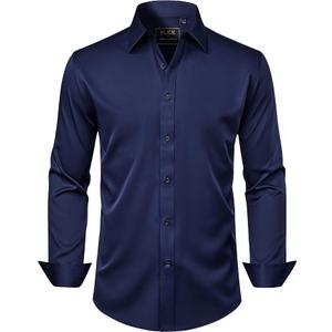 J.VER Men's Dress Shirts Solid Long Sleeve Stretch Wrinkle-Free Formal Shirt Business Casual Button Down Shirts (Blue, XL)