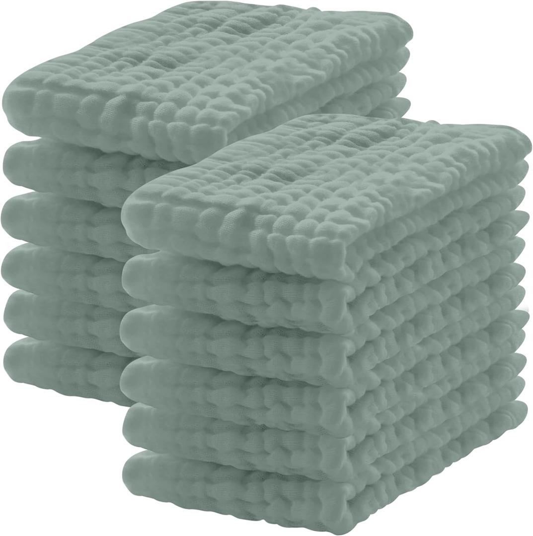 Lovely Care 12 Pack Muslin Burp Cloths 100% Cotton Muslin Cloths Large 20''x10'' Extra Soft and Absorbent Baby Burping Cloth - Green