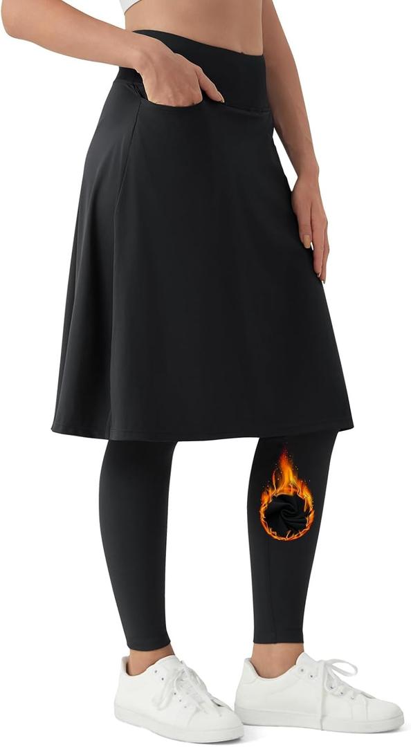 Beroy Women's Knee Length Skirt with Fleece Full Leggings Athletic Tennis Skorts Modest Skirted Legging Pockets (XX-Large)