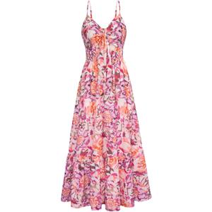 GRACE KARIN Women's 2025 Summer Maxi Dress Floral Tie Front Spaghetti Strap Casual Boho Beach Flowy Sundress with Pockets (Medium, Pink Purple Floral)