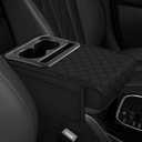 Hovom Car Center Console Cover, 13.39"7.87"2.76" Leather Armrest Cover for Cars, Memory Foam Armrest Pillow with Pocket, Cup Holder & Phone Slot, Universal Vehicle Arm Rest Cushion Pad (Black)