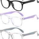 3 Pack kids Blue Light Blocking Glasses For Girls And Boys Computer Blue Light Blocking Glasses For Age 3-9 (Black + Light purple + Light gray)