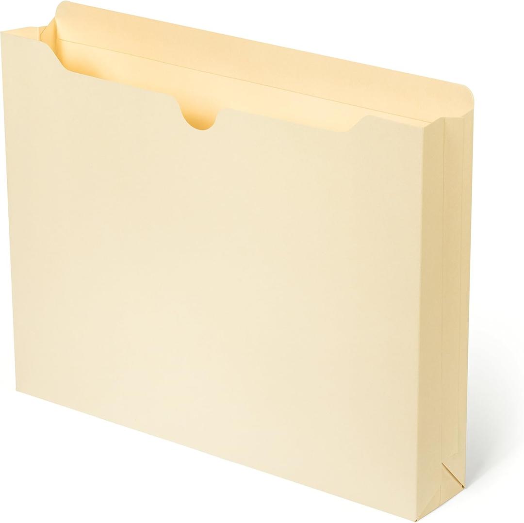 Blue Summit Supplies 1 Inch File Jacket Expansion, Pocket File Folders Letter Size Expanding 1 inch for Documents, Reinforced Straight Cut Tab, 1 in Expandable Folders, Letter Size, 50 Pack, Manila