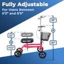 KneeRover Steerable Knee Scooter Foldable Mobility Aid & Knee Walker with Basket for Adults, Adjustable Handlebar and Comfortable Knee Pad (Hot Pink)