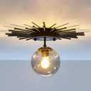 UOFUS Small Black Flush Mount Ceiling Light with Glass Globe Sputnik Starburst Chandelier 1-Light Close to Ceiling Light Fixture for Hallway Dining Room Bedroom Kitchen Foyer Closet Bathroom