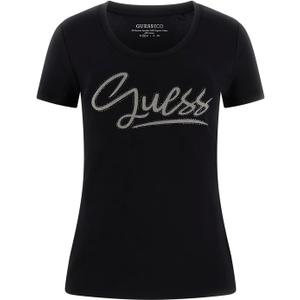 Guess Women's Eco Short Sleeve Guess Script Tee (X-Large, Jet Black)