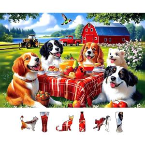 Spring Dogs Farm Picnic 500 Piece Puzzle for Adults, Fun Puzzles for Adults 500 Pieces with HD Print & Poster, 23" X 15" Dust Free, for Gifts Halloween Christmas Family Games Lovers