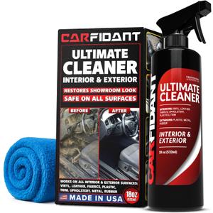 Carfidant Interior Car Cleaner  Upholstery & Car Seat Cleaner for Deep Cleaning Leather, Fabric, Plastic, Rubber - 18oz All-in-One Car Cleaning Kit & Interior Detailer Spray