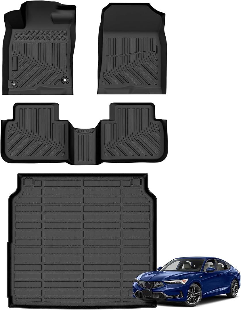 Floor mats & Cargo Liner for Acura Integra 2025 2024 2023, All Weather TPE Custom Fit Floor Liners Full Sets Car Mats & Trunk Liner Accessoires for Integra Anti-Slip & Durable, Black