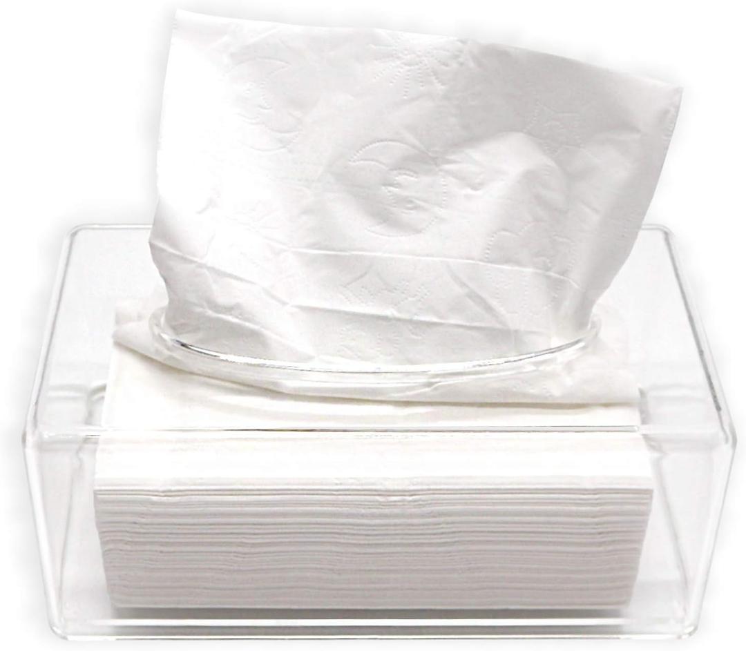 Acrylic Tissue Box, Clear Tissue Holder Rectangular Tissue Dispenser Dryer Sheet Holder Napkin Dispenser for Laundry Room, Bathroom, Home, Office, Kitchen and Car