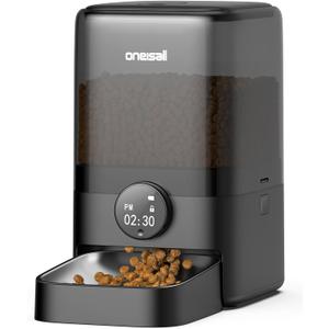 oneisall Automatic Cat Feeder for Large Kibble and Snacks, 20 Cups/5L Timed Pet Feeder for Cats Indoor, Programmable Dry Food Dispenser (Black)