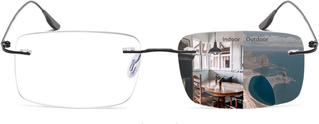 K.LAVER Photochromic Bifocal Reading Glasses Anti-blue Light Glasses Rimless Transition Sunglasses Women Men Sun Readers