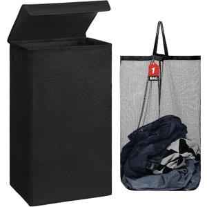 DOKEHOM 100L Laundry Basket with Lid and Removable Laundry Bags, Large Collapsible Laundry Hamper for Bedroom, Bathroom, Laundry Room, Colloge (Black)