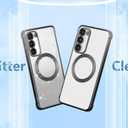 ZTOFERA Clear Magnetic Case for Samsung Galaxy S23 Plus 5G with Gradient Glitter Peice(2 in 1), Luxury Plating Cute Transparent Bling Sparke Case for Women Girls,Shockproof TPU Protector Cover-Black