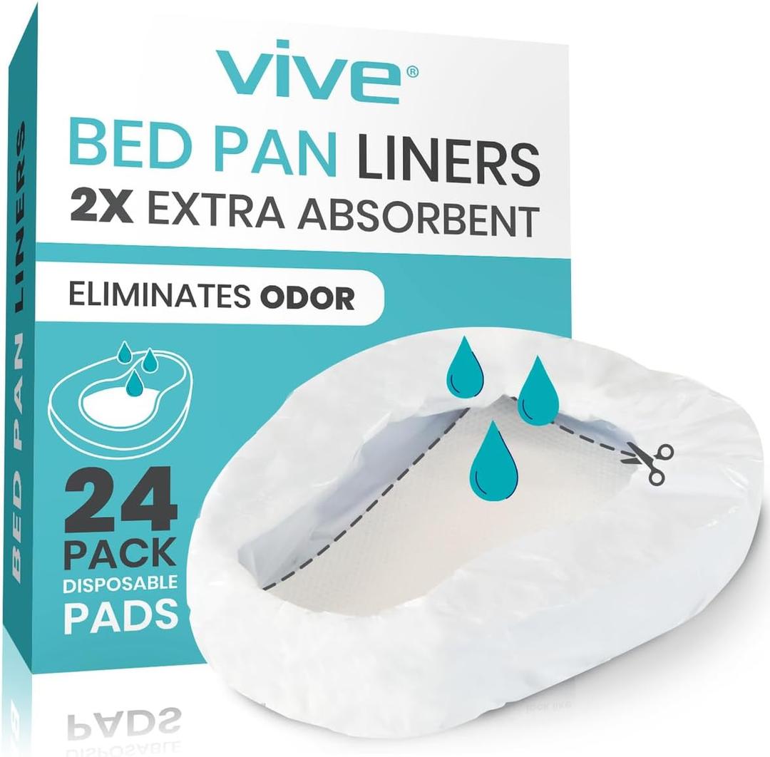 Vive Bedpan Liners for Men and Women with 24 Disposable Absorbent Pads - HSA/FSA Eligible Bed Pan for Elderly Females & Men - Value Pack 24 Count Universal Fit - Neutralize and Reduces Odor (24 Pack)