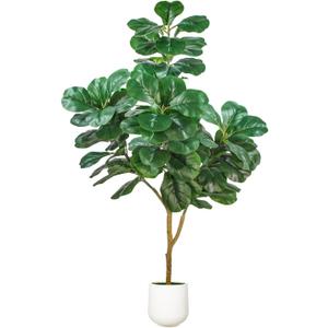 Artificial Fiddle Leaf Fig Tree, 5ft Realistic Fake Plants Faux Trees with White Planter, Artificial Plants Indoor for Home Living Room Office Decor