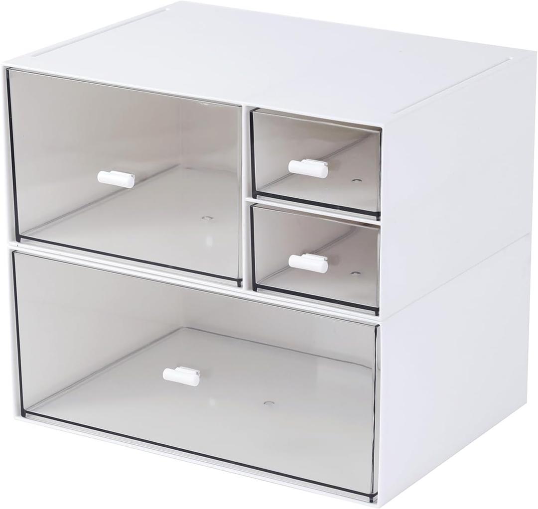Desk Organizer with 4 Drawers, Makeup Organizer, Desktop Storage Box, Cosmetics Storage Box for nail polish, Lipstick, Brushes, Jewelry, Skincare, Bathroom Organization Boxes(White)