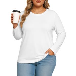 L-6XL Womens Plus Size Tops Long Sleeve Crew Neck T Shirts Anti-Wrinkle Soft Lightweight Oversized Basic Tunics