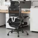 Ergonomic Office Chair, Mesh Computer Desk Chair with 4D flip-up Armrests, 3D Adjustable Headrest, 2D Adjustable Backrest, 90-135 Tilt Angle with Locking Function, 360 Rotation, Black