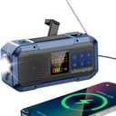 Emergency Weather Radio with IPX5 Waterproof Portable Bluetooth Speaker,USB-C Solar Hand Crank,NOAA Alarm AM FM Radio,Flashlight,SOS Alarm,2000mAh Cell Phone Charger for Camping and Survival (Blue)