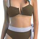 ZAFUL Women's High Waisted Bikini Sets Color Block Two Piece Swimsuit Tummy Control Bathing Suit Swimwear M