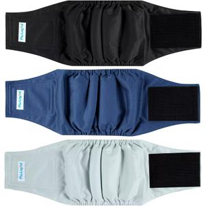Paw Legend Washable Dogs Diapers Male Dog Belly Bands for Male Dogs Diapers Reusable Puppy & Doggie Diapers Male (3 Pack, Large) (Navy, Black, Grey.)