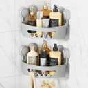 LEVERLOC Corner Shower Caddy Suction Cup, shower shelves suction cup, 2 Pack Basket Powerful Bathroom, Waterproof & Oil-proof Organizer for Kitchen, No-Drilling Removable (Grey)