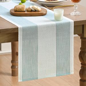 Artoid Mode Ice Blue Farmhouse Rustic Table Runner, Seasonal Macrame Fabric Kitchen Dining Holiday Wedding Table Decor for Home Party 13x108 Inch