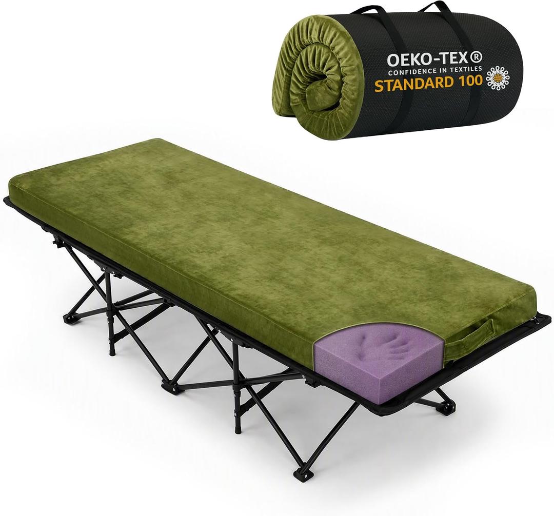 3in 100% Memory Foam Camping Mattress Pad, Roomier 75" Long Cot Mat