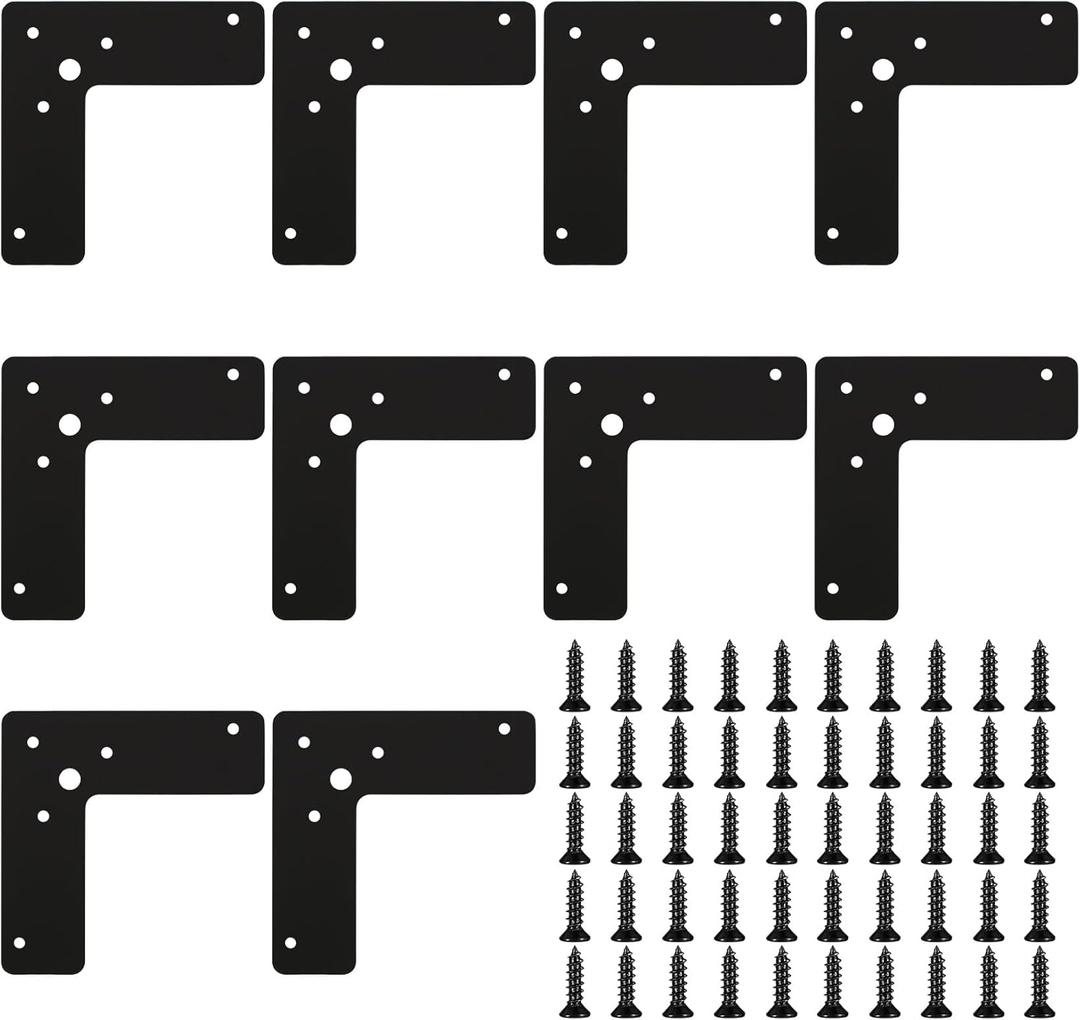 Flat L Brackets, 10pcs Flat L Right Angle Brackets, Black Flat Mending Plates, Corner Brackets Flat Repair Plate Corner Braces, Corner Stealth Speed Brace Brackets, 4"4"1", Load 33 Lbs (L Type)
