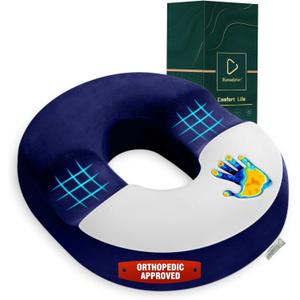 Donut Cushion Memory Foam Hemorrhoids Cushion for Postpartum & Coccyx & Tailbone Pain Pressure Relief for Office Chair, Wheelchair, Office, Car Seat (Blue)